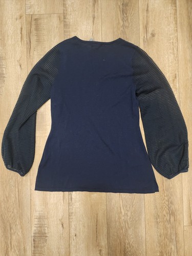 RARE $275 NWT Neiman Marcus Cashmere Silk Women M Sweater Blouse Sheer Sleeves - Picture 10 of 10