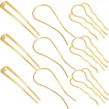 French Hair Pins for Women 9Pcs Gold Updo Hair Accessories U Shaped Hair Pins fo