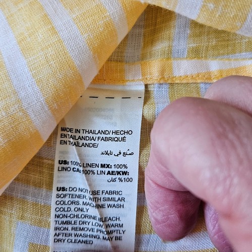 Chico's Womens Linen Top Maze Print Yellow Button Front Medium No Iron Blouse - Picture 12 of 15