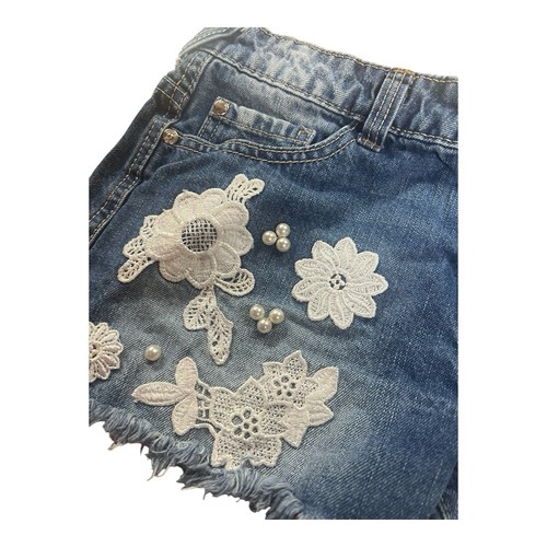 Bebe pantaloncino donna vita 28" denim fiori applicazione perla - Foto 2 di 6