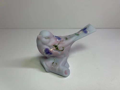 Fenton Floral Hand Painted Bird on a Branch Signed by D. Fredrick