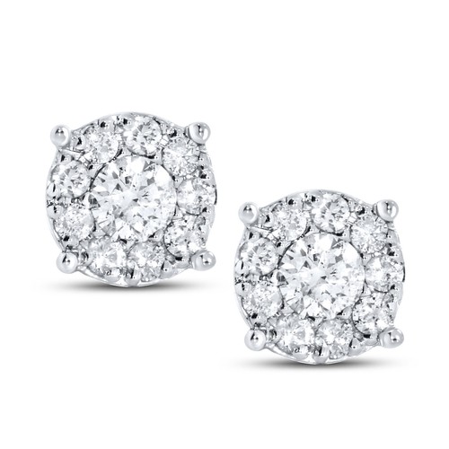 Real 10K White Gold 0.34 CTW Natural Diamonds Earring with Screw Backs - Picture 4 of 11
