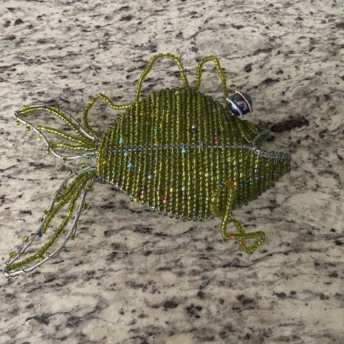 Perlen Draht Fisch Grün Tropisch Handarbeit Marmor Augen Wohndeko Maritim - Bild 7 von 9