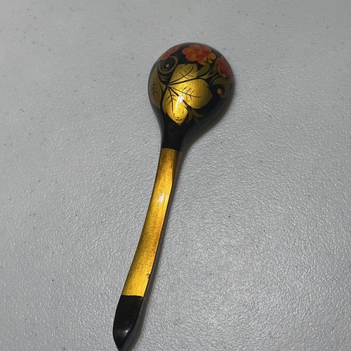 KHOKHLOMA Wooden Spoon Hand Painted RUSSIAN Lacquer Black Red & Gold Vintage - Picture 7 of 9