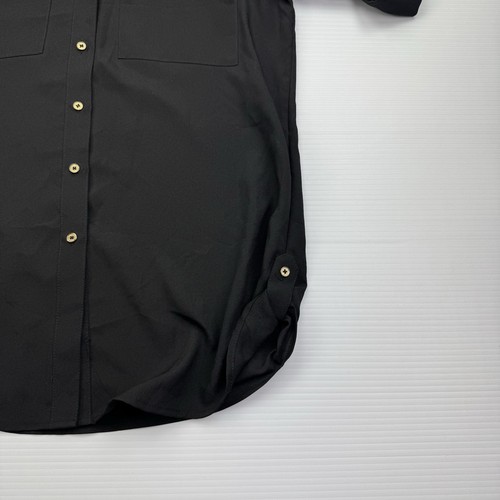 Calvin Klein Black Roll Tab Button Down Blouse Collarless Size Small NWT - Picture 13 of 13