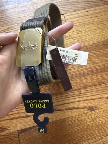 POLO RALPH LAUREN Men's Brass Pony Plaque Buckle Cotton Camo Belt, WASHED OLIVE - 第 2/8 張圖片