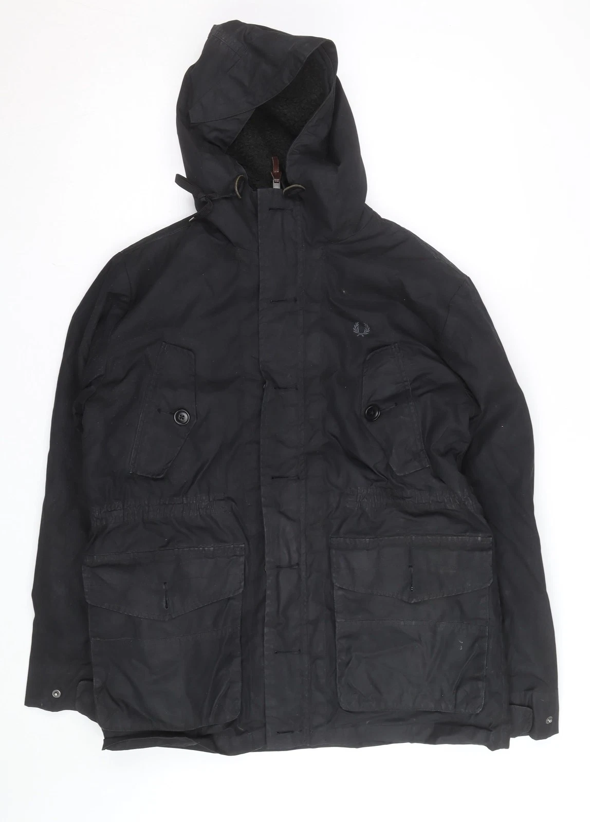 Mens UK Size M Fred Perry Black Parka Coat
