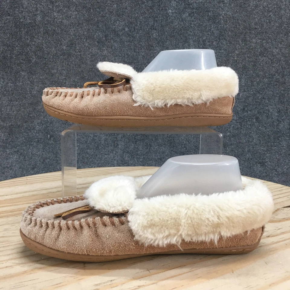 Zapatilla Minnetonka Mujer 6 Tabby Plegado Trampero Mocasín Beige Cuero 418378-16 Foto 2 de 4