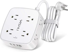 Surge Protector Power Strip Flat Plug Extension Cord- 8 Widely Outlets with 4 US