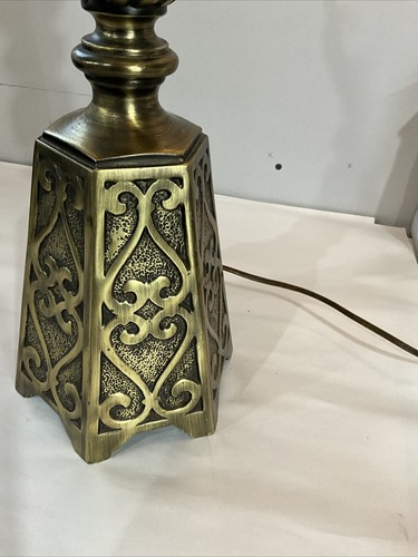 VTG Torchier Hollywood Regency Brass Table Lamp With  Glass Shade - Picture 16 of 16