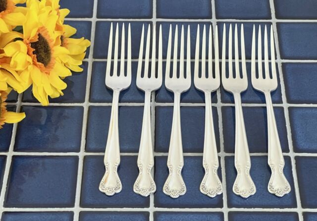 Set of 6 Rogers & Bro Silverplate DAYBREAK ELEGANT LADY 7 5/8" Dinner Forks 1952 Set of 6 Rogers & Bro Silverplate DAYBREAK ELEGANT LADY 7 5/8" Dinner Forks 1952