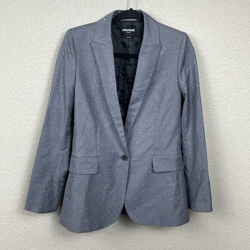 NWT Zadig & Voltaire Valse Strass Blazer Gray Gris Rhinestone Studded Sz 36 - Picture 5 of 15