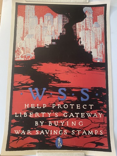 Póster WSS Liberty's Gateway original raro de la Primera Guerra Mundial, horizonte de la ciudad de Nueva York, 30x20 pulgadas - Imagen 2 de 7
