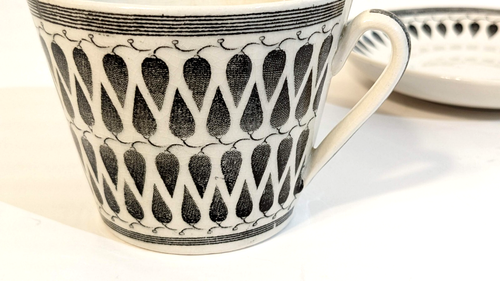MCM Mid Century Upsala Ekeby Gefle Lillemor Percy Cup & Saucer Set Black Fishnet - Picture 3 of 9