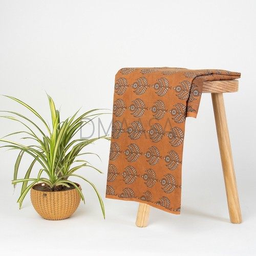 Brown Dabu Hand Block Floral Print Fabric Indian 100% Cotton Dressmaking By Yard - Picture 5 of 5