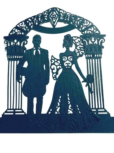INTRICATE BRIDE & GROOM STANDING in FRONT PILLARS! DIE CUT /CUTS -TATTERED LACE - Picture 2 of 5