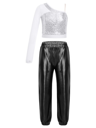 Kids Girl's Dance Outfit Latin Tracksuit Gym Crop Top With Pants Stage Sheer - Picture 53 of 87