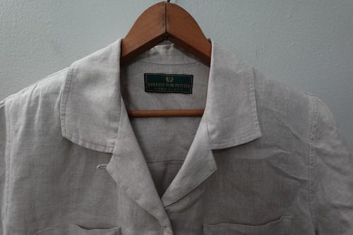 Vintage 90s Embassy Row Petites Linen Shirt 14P Beige Button Down Classic Blouse - Bild 2 von 13
