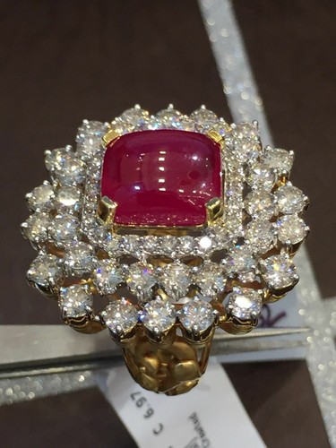 11,38 Cts tondo brillante taglio diamanti Anello cocktail Rubino in 585 14K oro - Foto 9 di 12