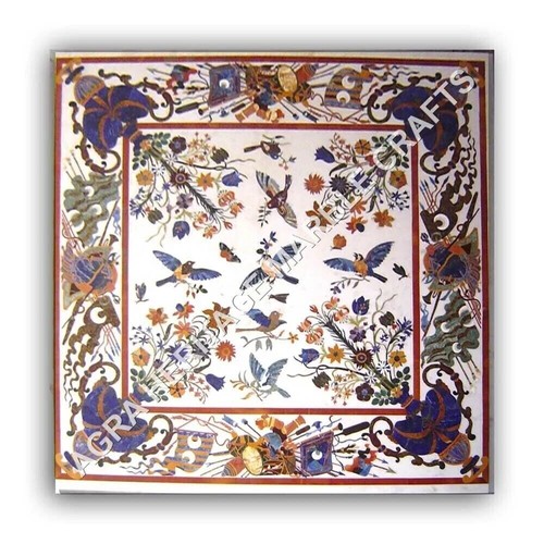 48" White Marble Side Dining Table Top Pietra Dura Inlay Bird Design Decor E1036 - Picture 5 of 8