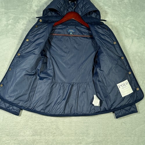 Ralph Lauren Jacket Girls M 8 10 Blue Quilted Water Resistant Barn Hooded - Picture 4 of 12