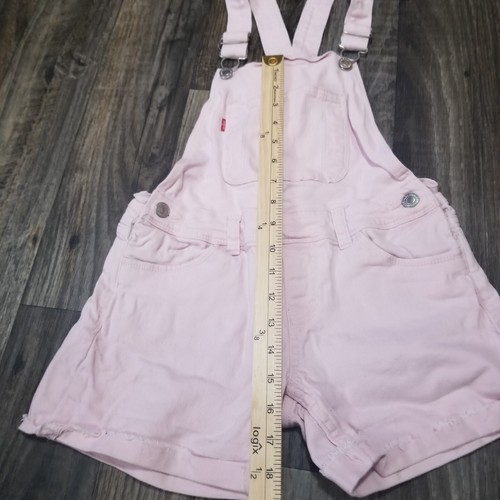 Levis Size 10 Reg Shortall Shorts Youth Girl Denim Bib Overalls Shorts Pink - Picture 4 of 11