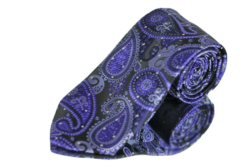 Corbata de estudio Lord R Colton - Corbata de seda tejida cachemira púrpura y azul marino NUEVA Foto 2 de 3