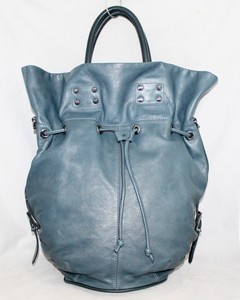 Details About Barbara Bui Blue Leather Drawstring Two Way Bucket Tote Shoulder Bag