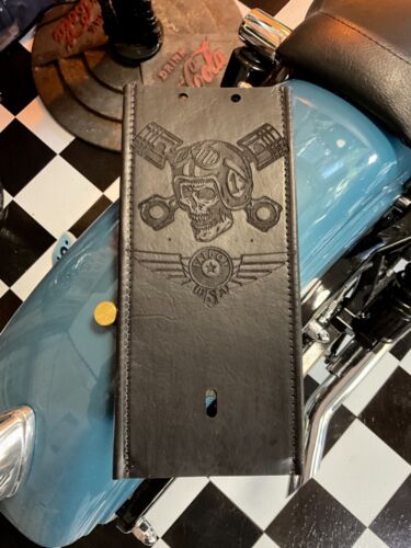 Retro Harley Davidson Fatboy Skull Black Leather Gas Tank Bib Panel Retro Ace - Picture 6 of 8