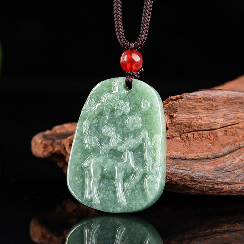 Grade Natural A Jade Jadeite Men Women Lucky Gift Flower Sika Deer Pendant - Picture 1 of 9