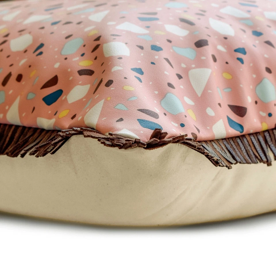 Pink Lumbar Pillow Cover, 12"x16" Faux Leather Cushion-Terrazo Fun Pink - Image 2 of 3