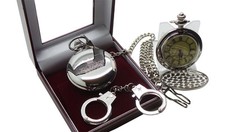 HM PRISON Pocket Watch Jail Warden Officer Luxury Gift Set Handcuffs Keyring HMP