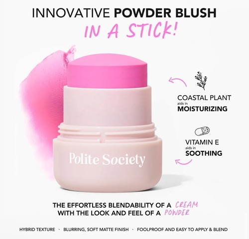 Palo de rubor desenfocante en polvo Polite Society Polite Pops ~ PARÍS ~ AUTÉNTICO ~ NUEVO EN CAJA - Imagen 4 de 4