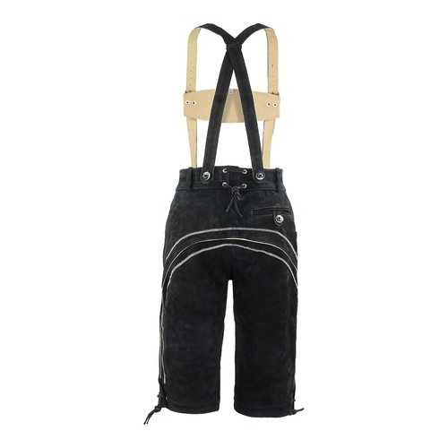 Trachten Lederhose Herren Trachtenhose Kniebundhose echt Leder Schwarz Träger - Bild 2 von 6