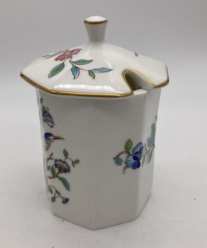 Aynsley Pembroke kleines achteckiges Marmeladenglas mit Deckel Blumen Vogel English Bone China - Bild 2 von 12