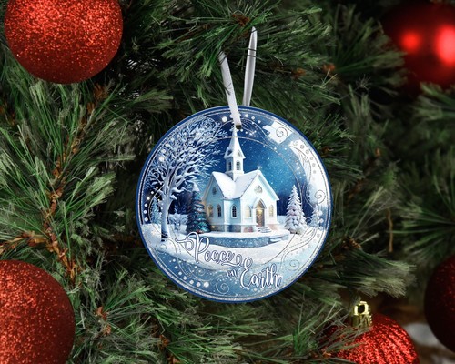 Peace on Earth weiß Kirche Keramik Weihnachtsschmuck Christbaumschmuck - Bild 2 von 3