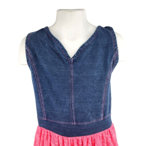 Limited Too Girls Dress Denim Cotton Top Pink Floral Laced Lined India Size 8 - Picture 8 of 12