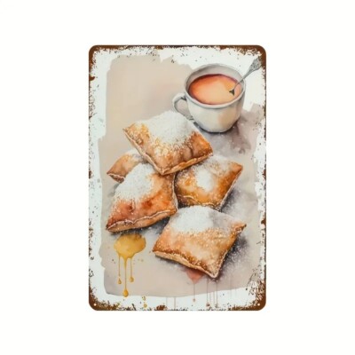 Beignets and Coffee Metal Tin Sign - New Orleans Style Vintage Wall Art ...