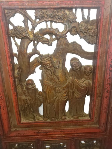 Antique Chinese Scholar Table Screen Carved Wood Scene Screen Panel 19th Century - Picture 3 of 12