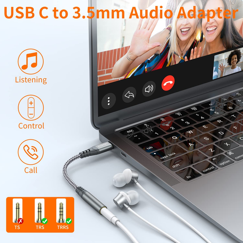 USB Type C to 3.5mm Female Headphone Jack Adapter,USB C to Aux Audio Dngle Cable - Zdjęcie 2 z 8