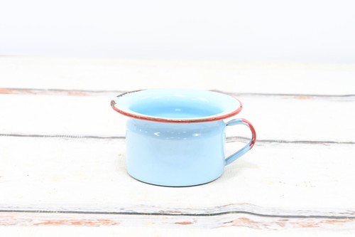 Vintage . Small Federal? Chamber Pot Bed Pan Blue and Red Enamelware Graniteware - Picture 1 of 8