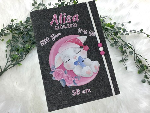 U Heft Hülle mit Namen Filz personalisiert Hase Untersuchungsheft Baby Geschenk - Bild 3 von 24
