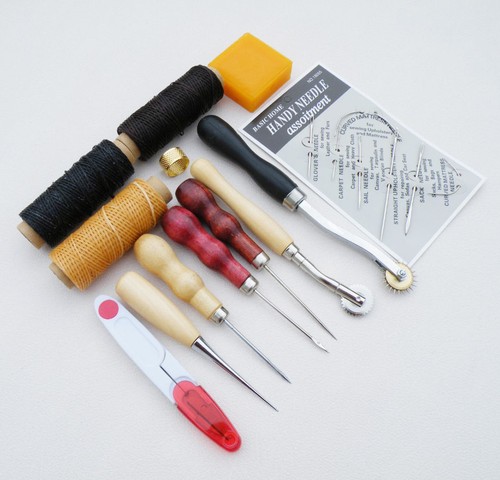 13 Stck. Leder Handwerk Handnähen Nähwerkzeuge Faden Ahle gewachster Fingerhut Kit Neu - Bild 4 von 5