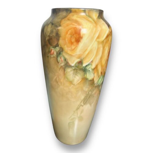 Antique J&C Bavaria Hand-Painted Yellow Rose 10” Porcelain Vase - Picture 4 of 11