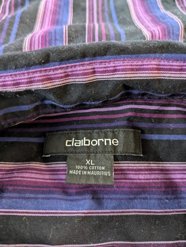 Claiborne Shirt Mens XL Purple Blue Striped Button Up Long Sleeve - Picture 2 of 9
