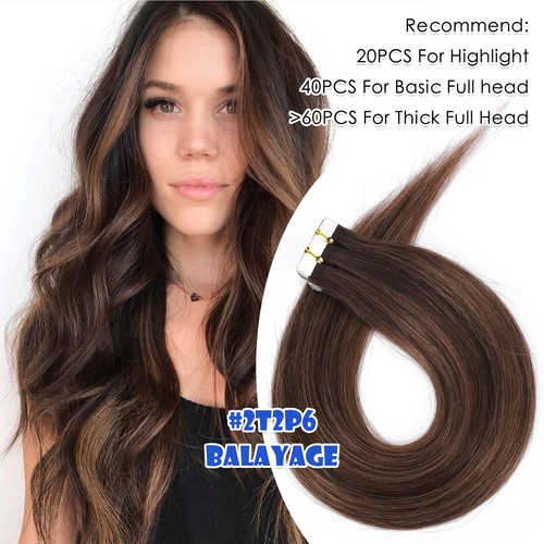Thick Tape In Russian Remy Human Hair Extensions Skin Weft Full Head Seamless US - Picture 75 of 101