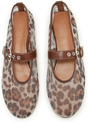 Womens Flat Leopard Mesh Ballet Slip On Mary Jane Casual Ballerina Shoes Size 4 - Picture 5 of 6