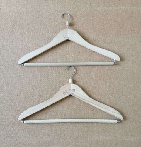 Vintage Wooden Clothes Hangers Marked 1970 Old Antique Closet Wood Coat Hangers - Picture 2 of 5