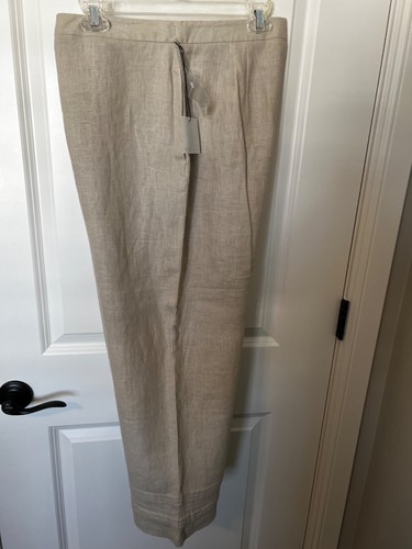jillian jones NWT 14 LINEN PANTS CROP NATURAL BROWN CAPRI PLEATED CUFF ZIP NWT
