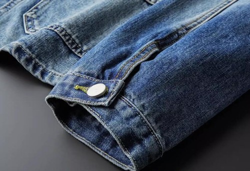 Traje de mezclilla azul vinrage para hombre de longitud media traje abrigo bolsillos chaqueta informal de gran tamaño - Imagen 5 de 8